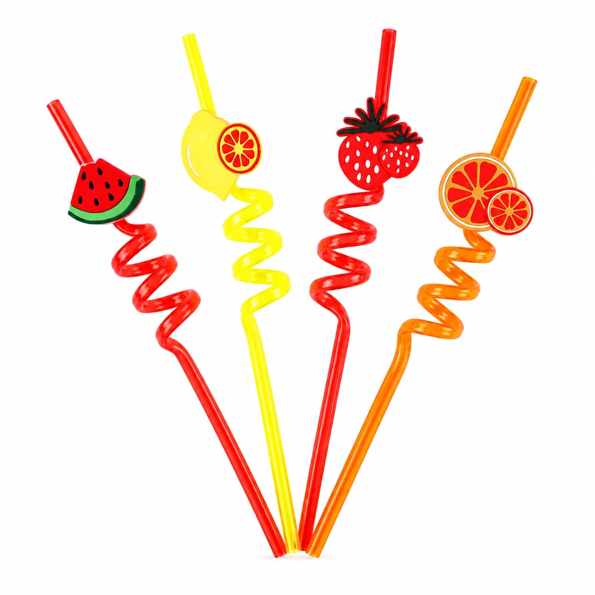 Pack of 4 Reusable Spiral Crazy Straws with Cute Cartoon Attachments