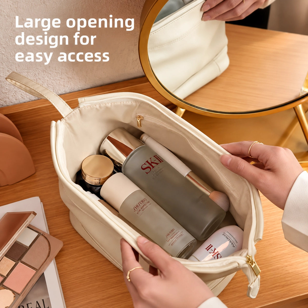 Double Layer Leather Cosmetic Pouch