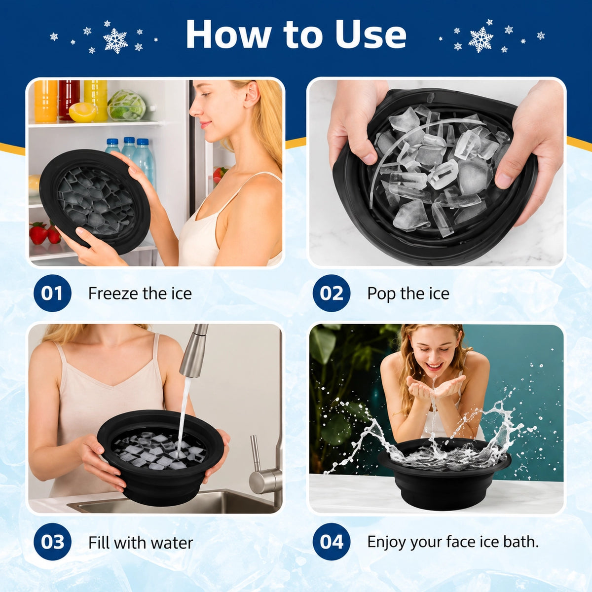 Silicone Face Ice Bath Bowl – Foldable Cooling Basin