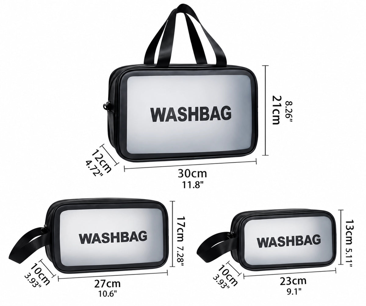 Pack of 3 Waterproof Clear Cosmetic Washbag Set