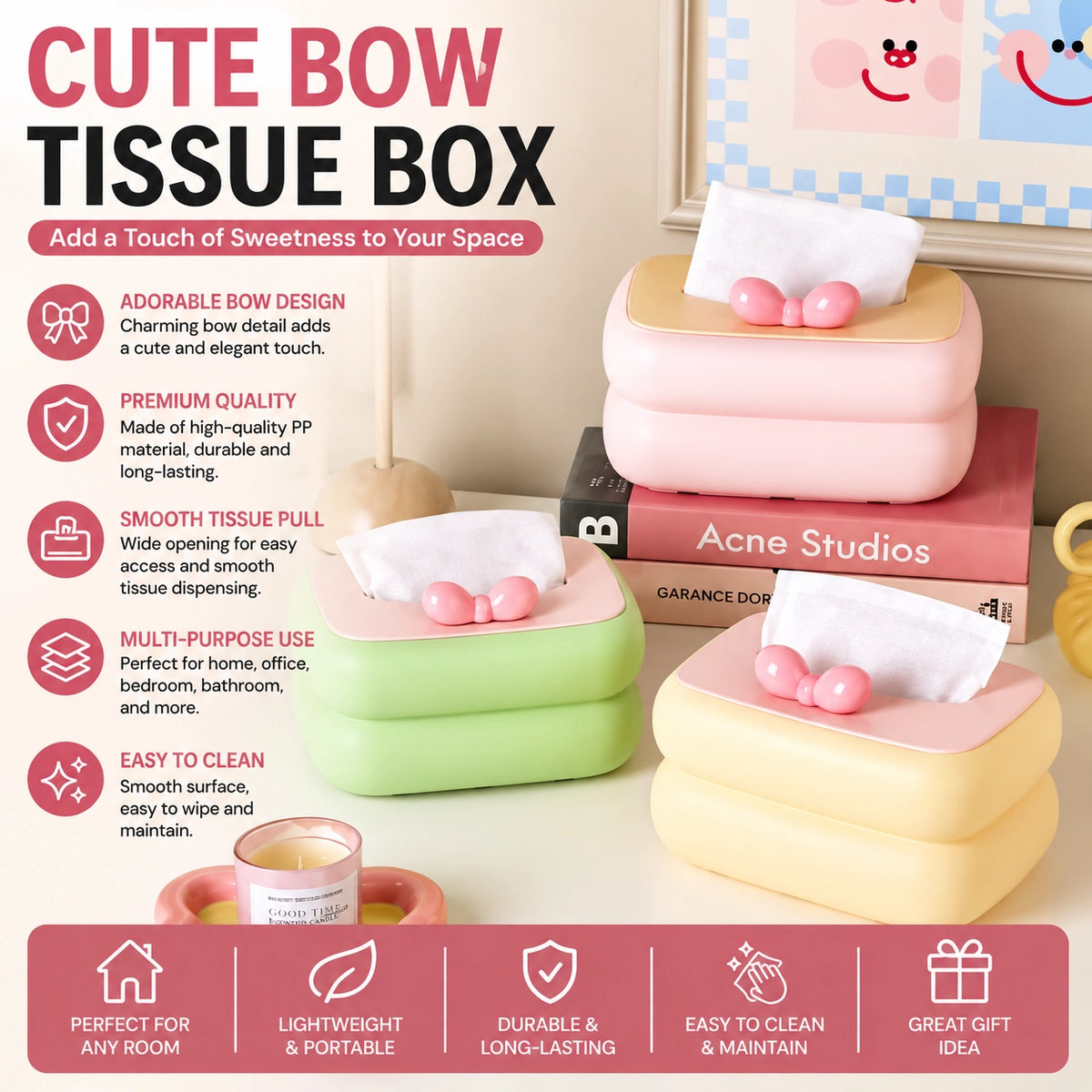 Cute Bow Tissue Box Holder
