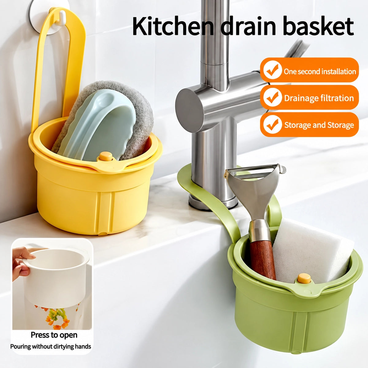 2-in-1 Faucet Hanging Sink Drain Basket