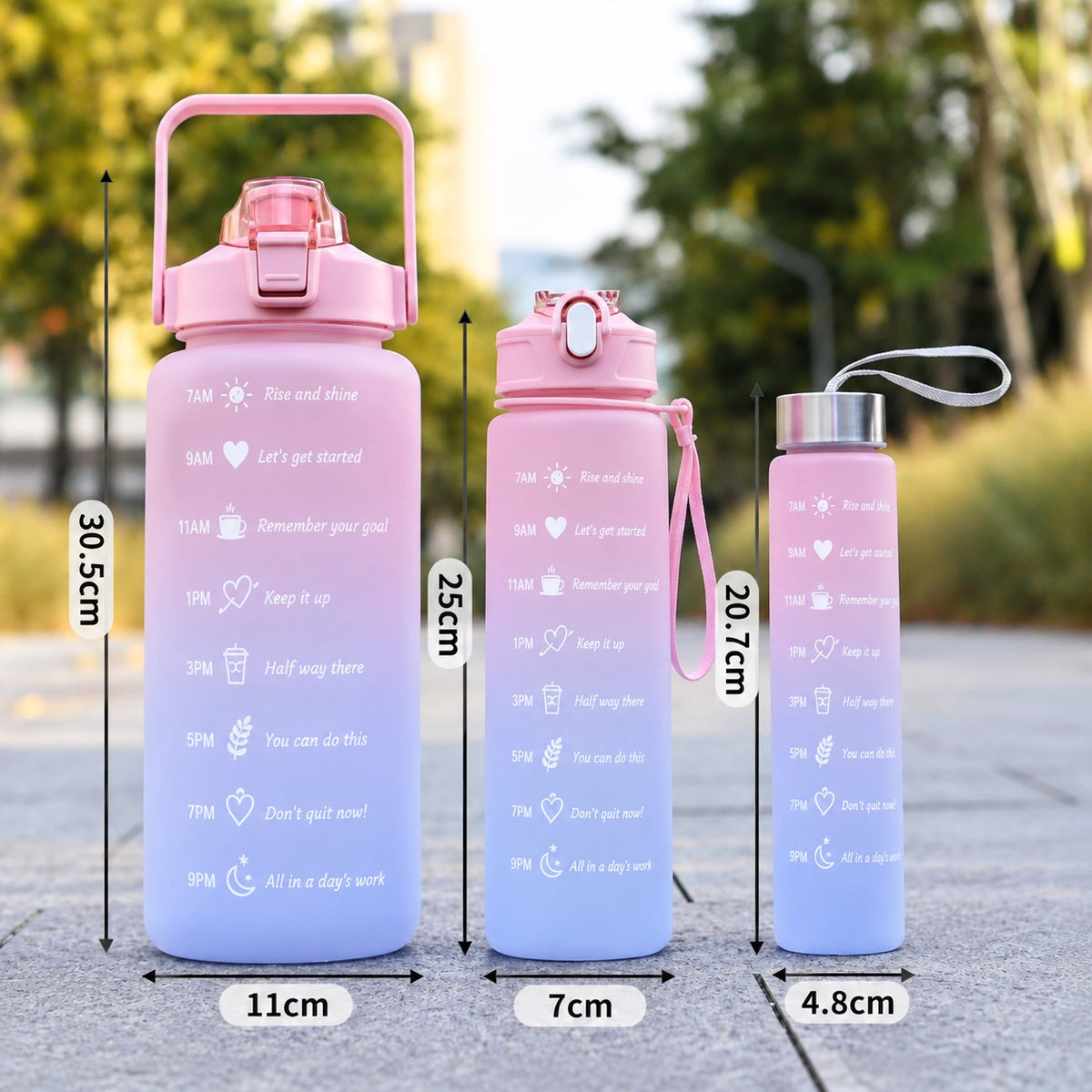 3-in-1 Motivational Gradient Water Bottle Set