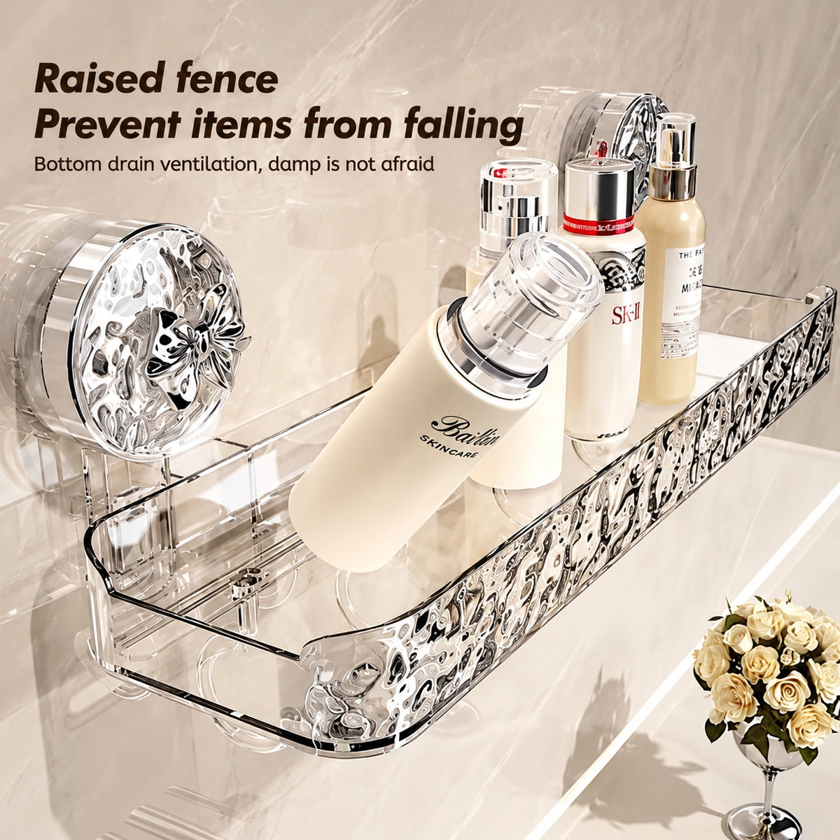 Clear Acrylic Suction Cup Wall-Mounted Bathroom Shelf