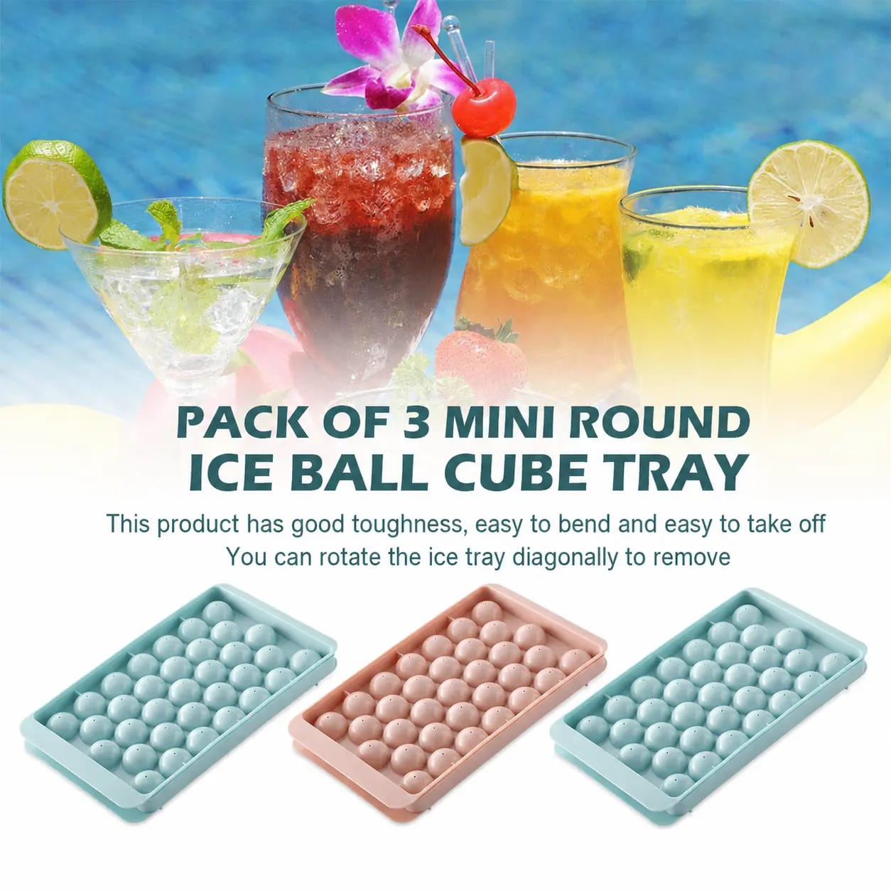 Pack of 3 Mini Round Ice Ball Cube Tray