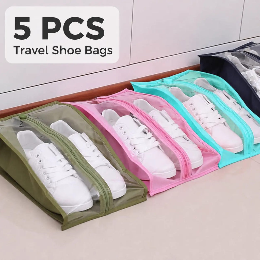 5 pcs Travel Shoe Bags in Open Zip Style