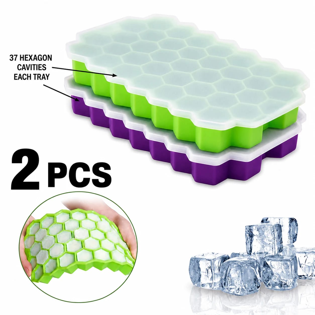 2pcs Silicone Honeycomb Reusable Ice Cube Tray