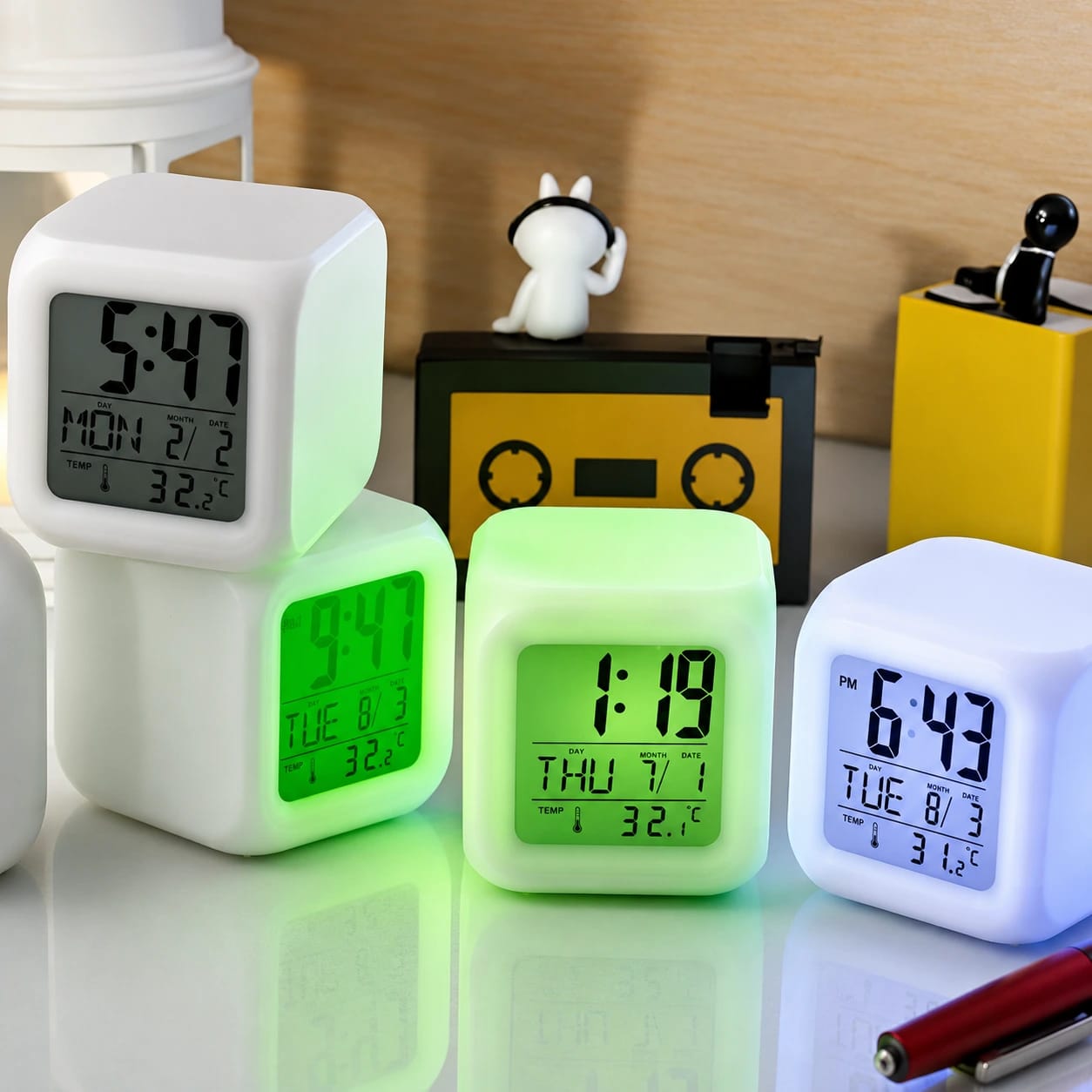 Digital LED Alarm Clock With Temperature Display