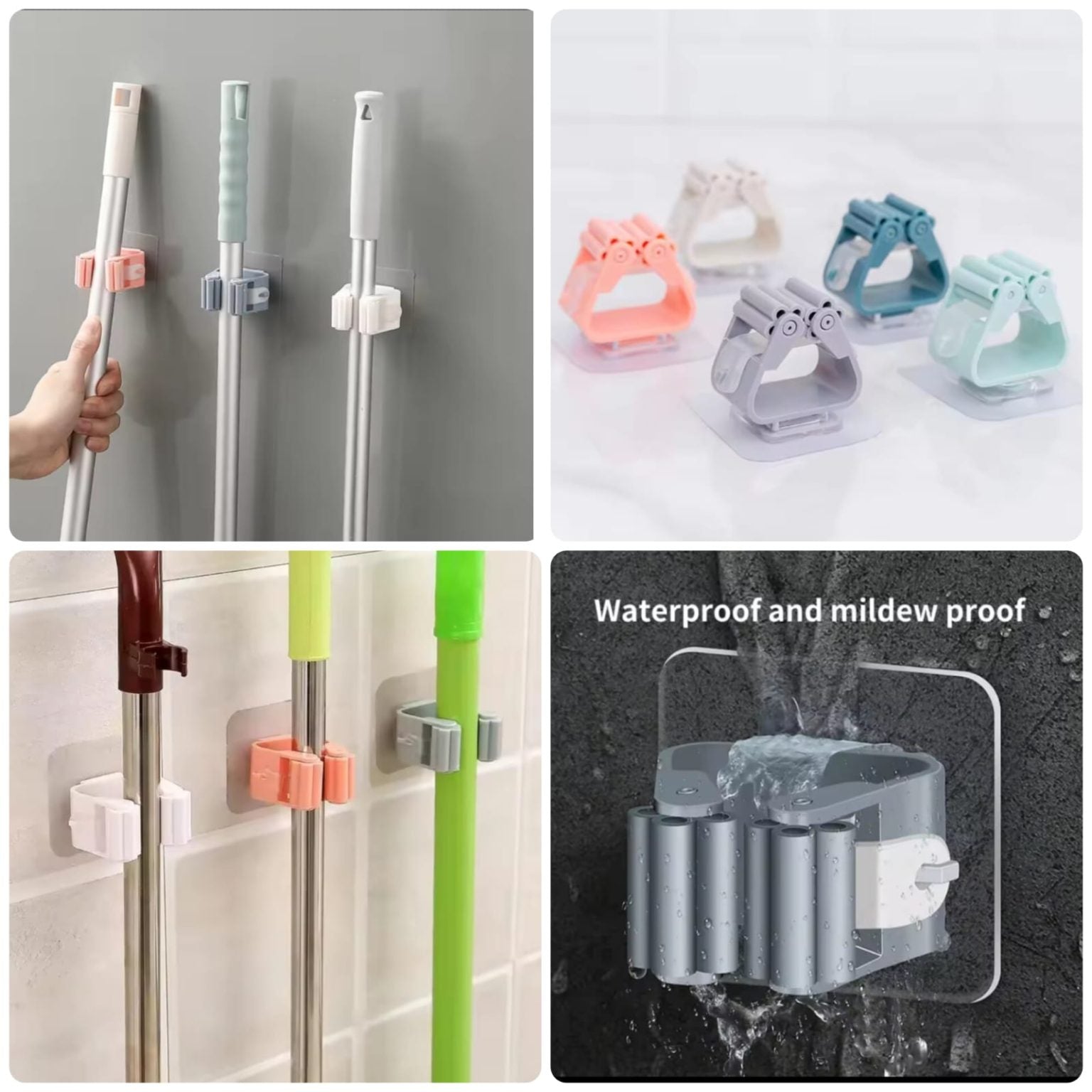 Self‑Adhesive Mop Holder Waterproof Wall Mount Clip