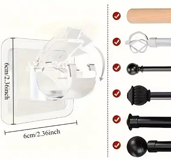 Pack of 2 Transparent Self-Adhesive Curtain Rod Holder Clamps