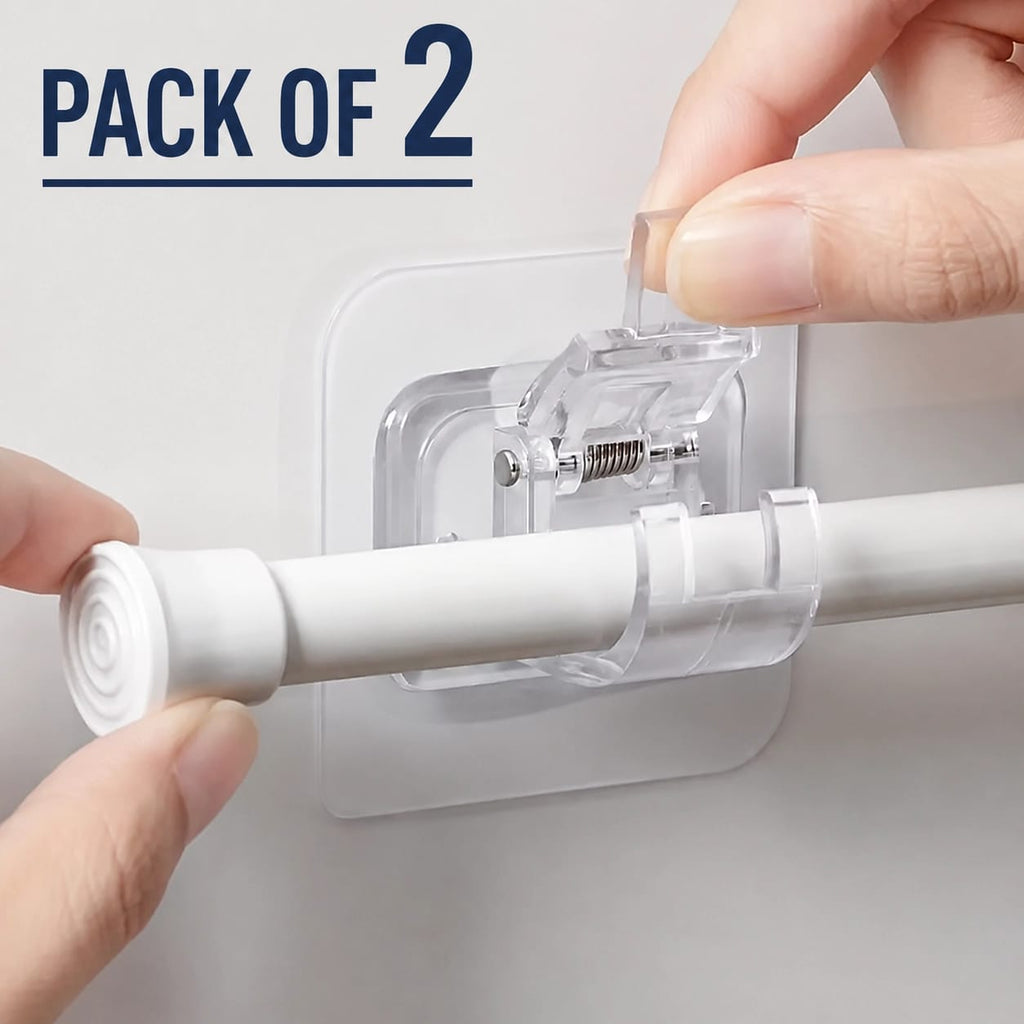 Pack of 2 Transparent Self-Adhesive Curtain Rod Holder Clamps