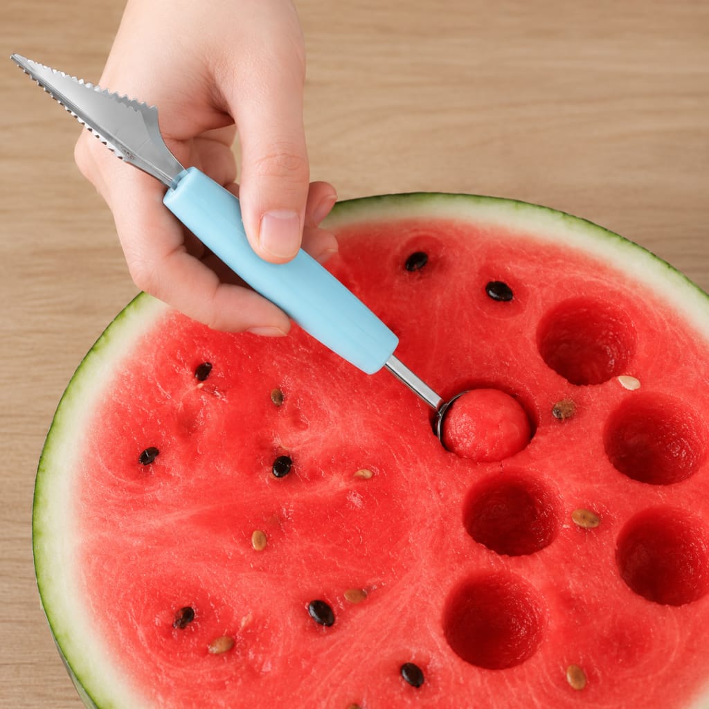 2-in-1 Stainless Steel Melon Baller Scoop & Fruit Carving Knife Tool