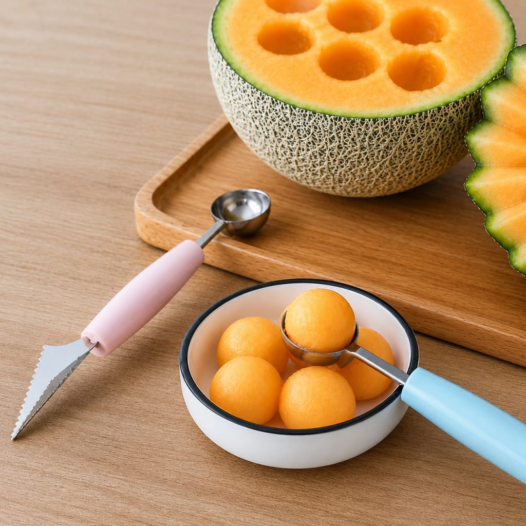 2-in-1 Stainless Steel Melon Baller Scoop & Fruit Carving Knife Tool