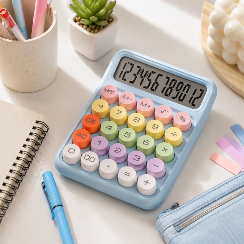 Cute Pastel 12-Digit Desktop Calculator with Large Round Buttons