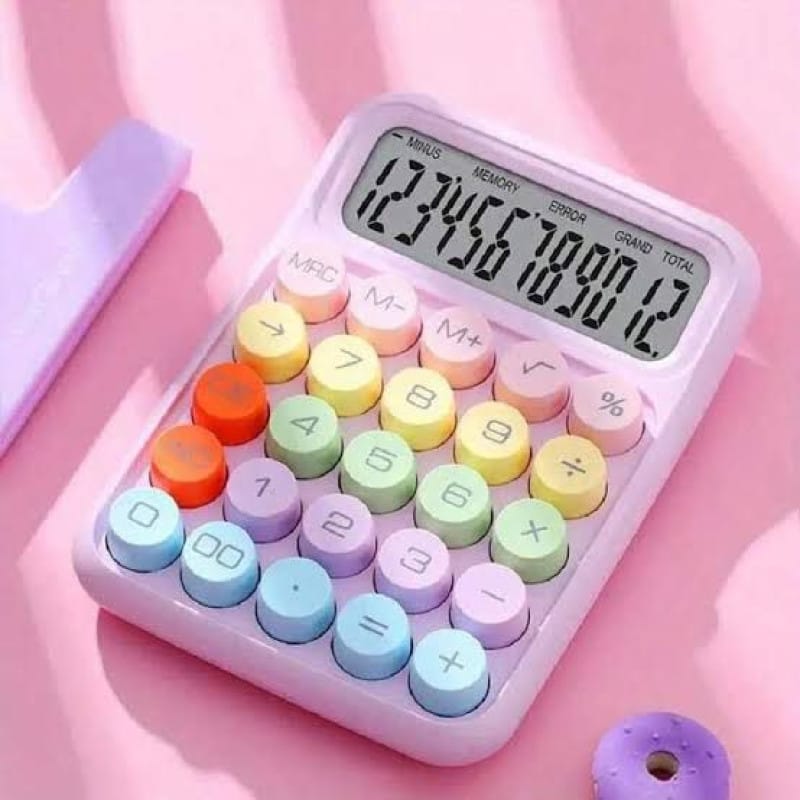 Cute Pastel 12-Digit Desktop Calculator with Large Round Buttons