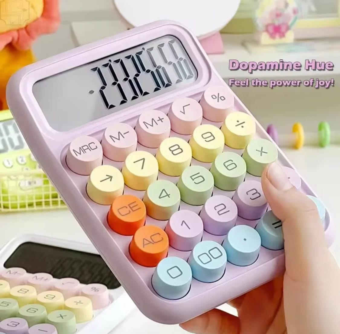 Cute Pastel 12-Digit Desktop Calculator with Large Round Buttons