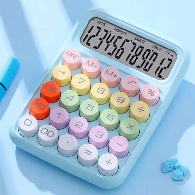 Cute Pastel 12-Digit Desktop Calculator with Large Round Buttons