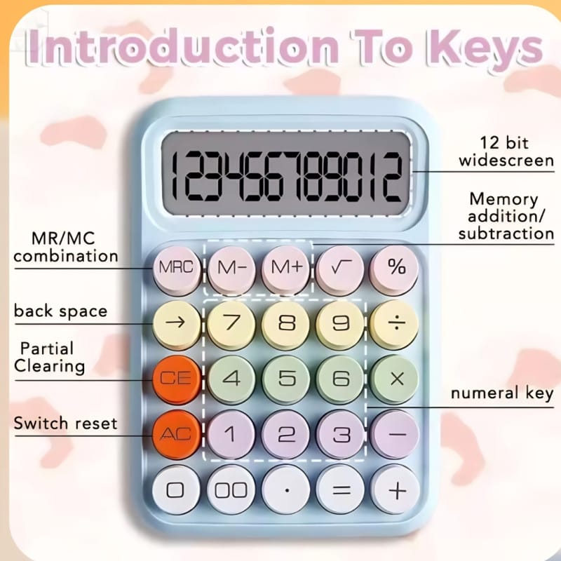 Cute Pastel 12-Digit Desktop Calculator with Large Round Buttons