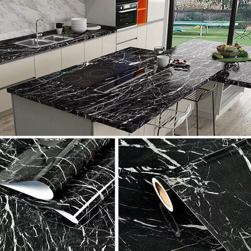 Black Glossy Marble Peel & Stick Wallpaper Sheet