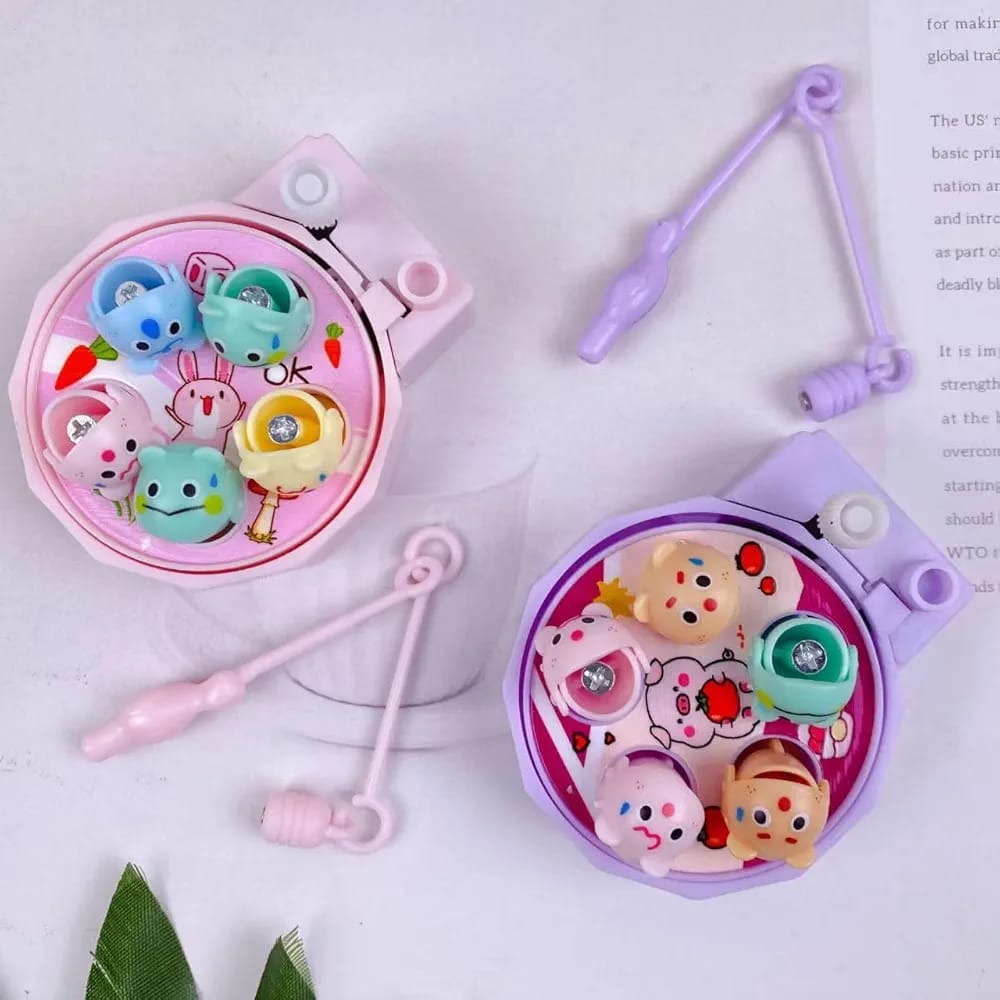 Mini Wind-Up Rotating Fishing Game Toy with Magnetic Rod