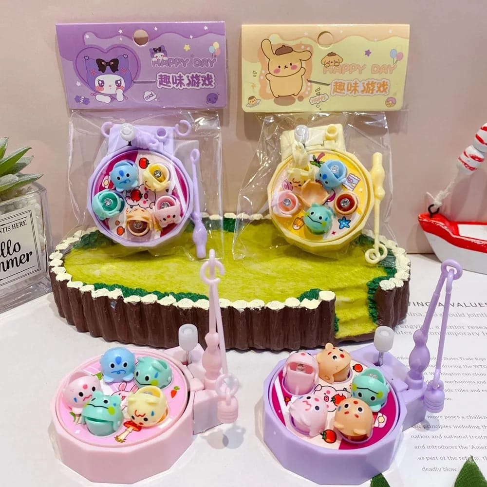 Mini Wind-Up Rotating Fishing Game Toy with Magnetic Rod