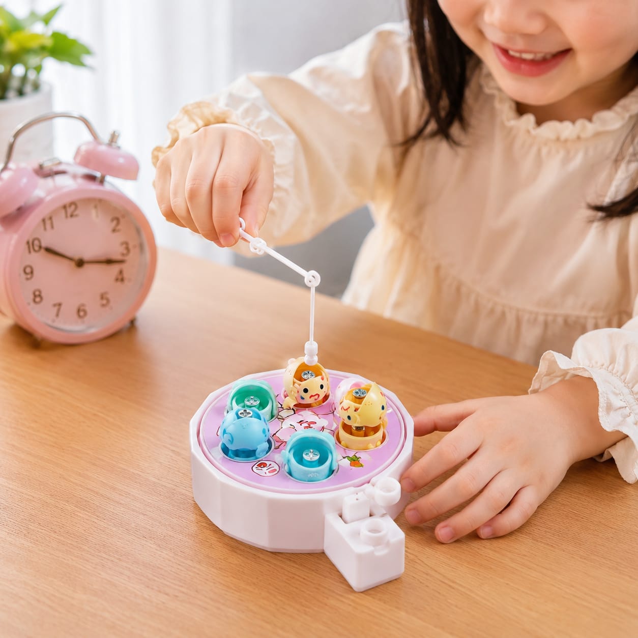 Mini Wind-Up Rotating Fishing Game Toy with Magnetic Rod