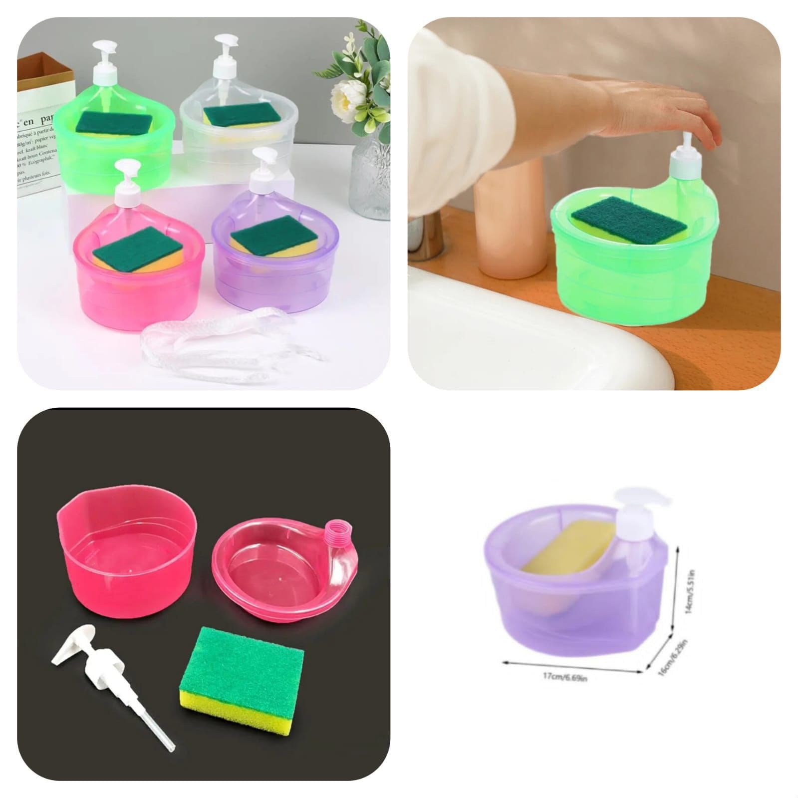 2-in-1 Manual Soap Dispenser with Sponge Holder & Cleaning Sponge