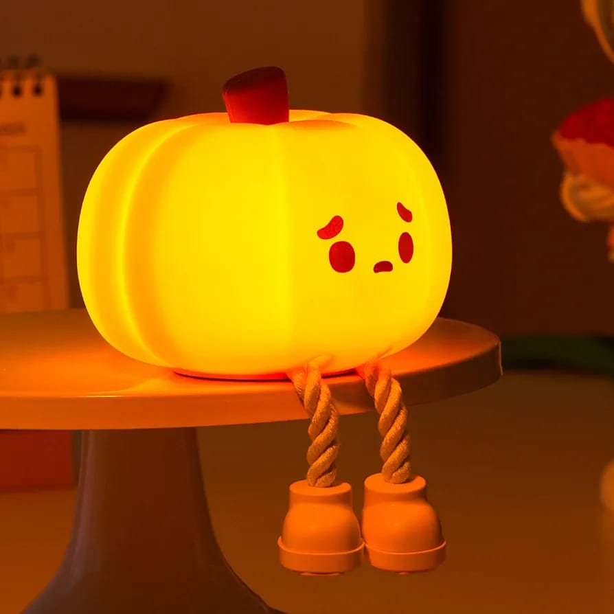 Cute Silicone Pumpkin Night Light – USB Rechargeable Dimmable LED Nursery Lamp