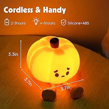 Cute Silicone Pumpkin Night Light – USB Rechargeable Dimmable LED Nursery Lamp