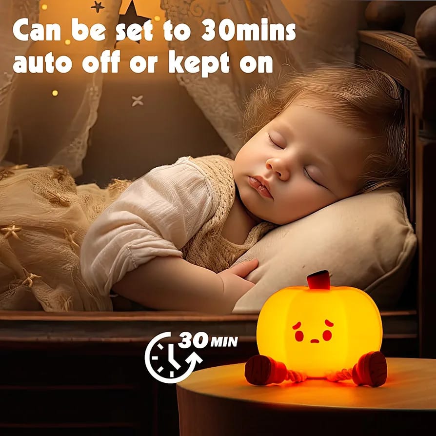 Cute Silicone Pumpkin Night Light – USB Rechargeable Dimmable LED Nursery Lamp