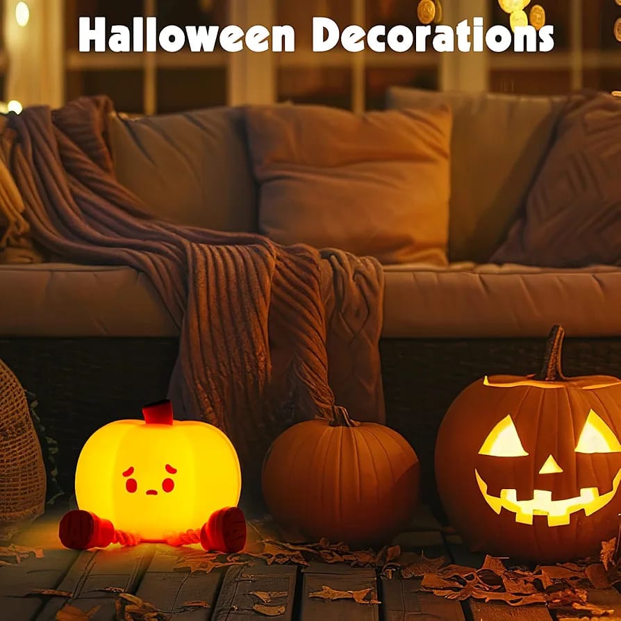 Cute Silicone Pumpkin Night Light – USB Rechargeable Dimmable LED Nursery Lamp