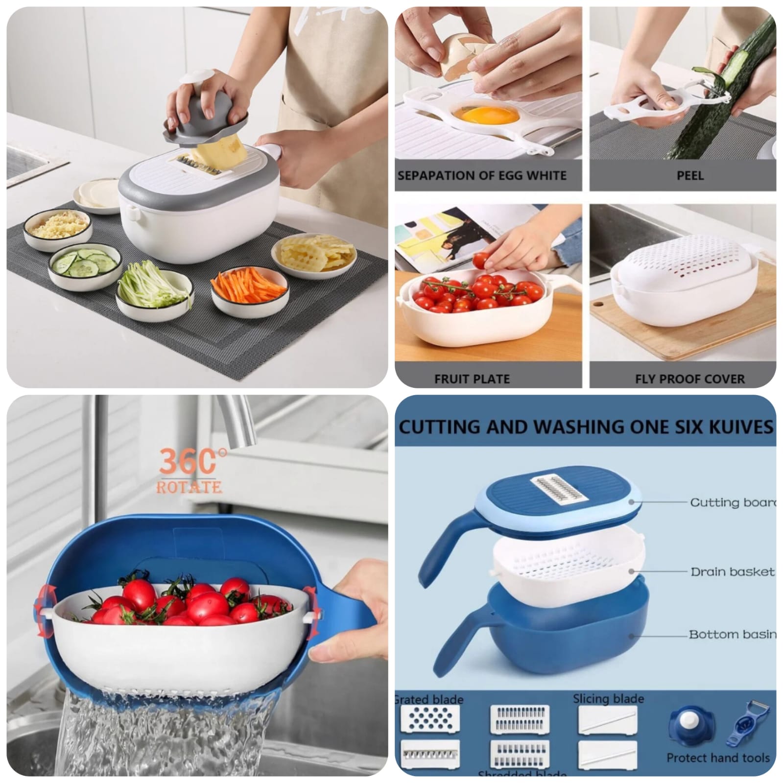 Multi-Functional Vegetable Cutter with 360° Rotating Drain Basket