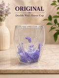 Double Wall Floral Glass Cup