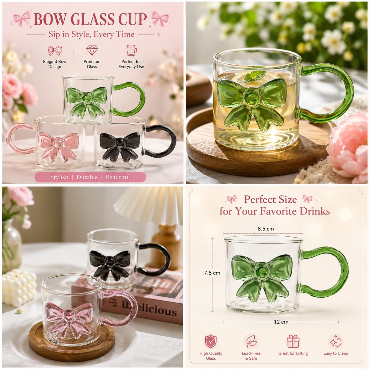 Elegant Glass Bow Mug with Colored Handle