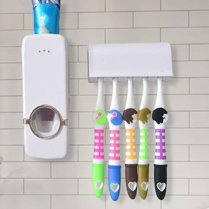 Automatic Toothpaste Dispenser & 5-Slot Toothbrush Holder Set