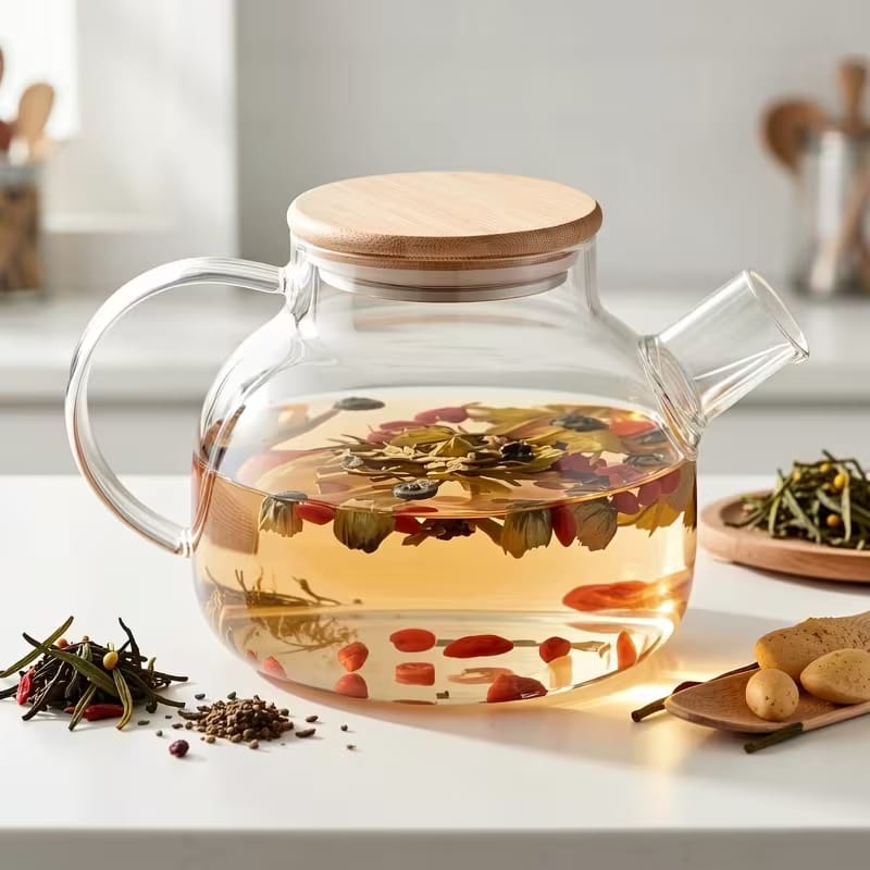 1000ml Heat-Resistant Borosilicate Glass Teapot