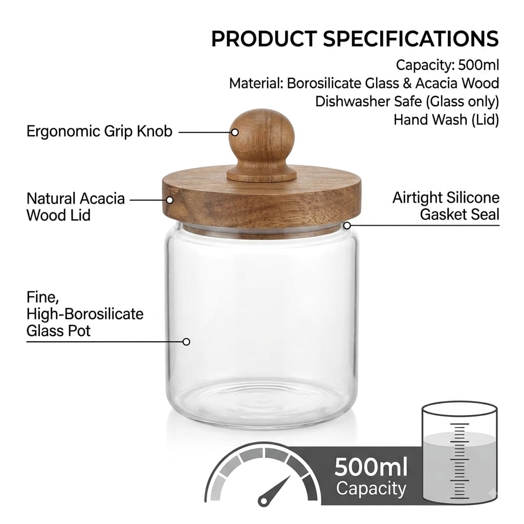 500ml Fine Borosilicate Glass Sugar Pot