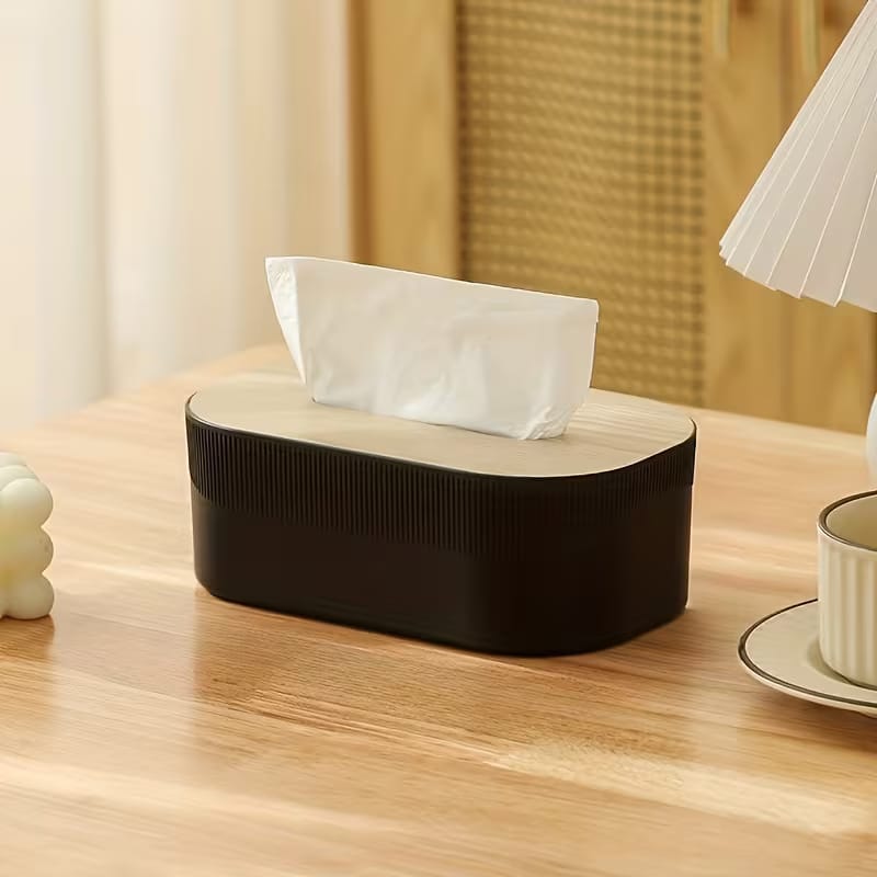 Modern Nordic Style Tissue Box Cover with Wood-Grain Lid