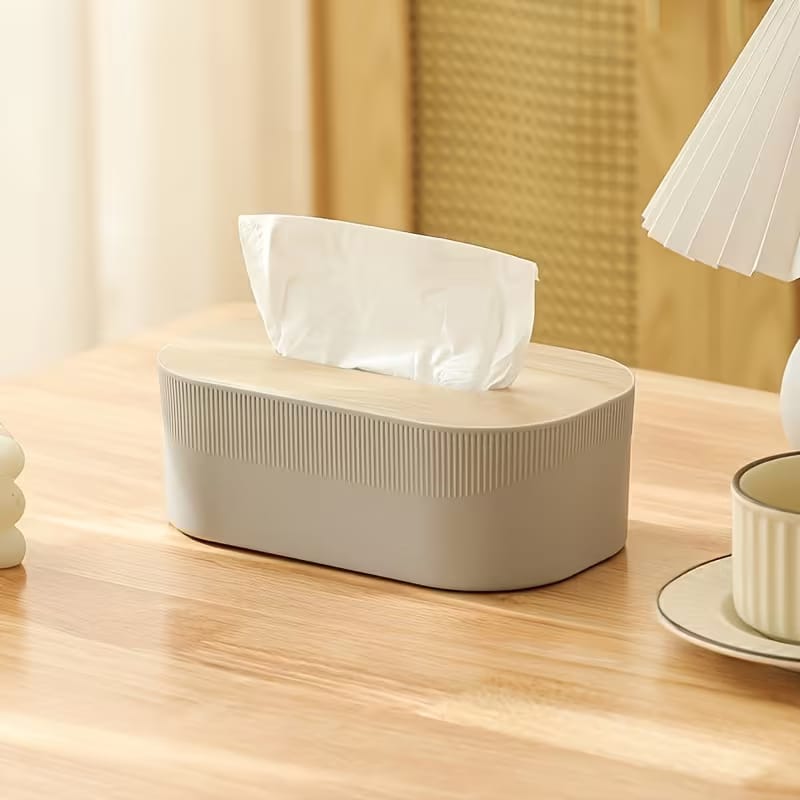 Modern Nordic Style Tissue Box Cover with Wood-Grain Lid