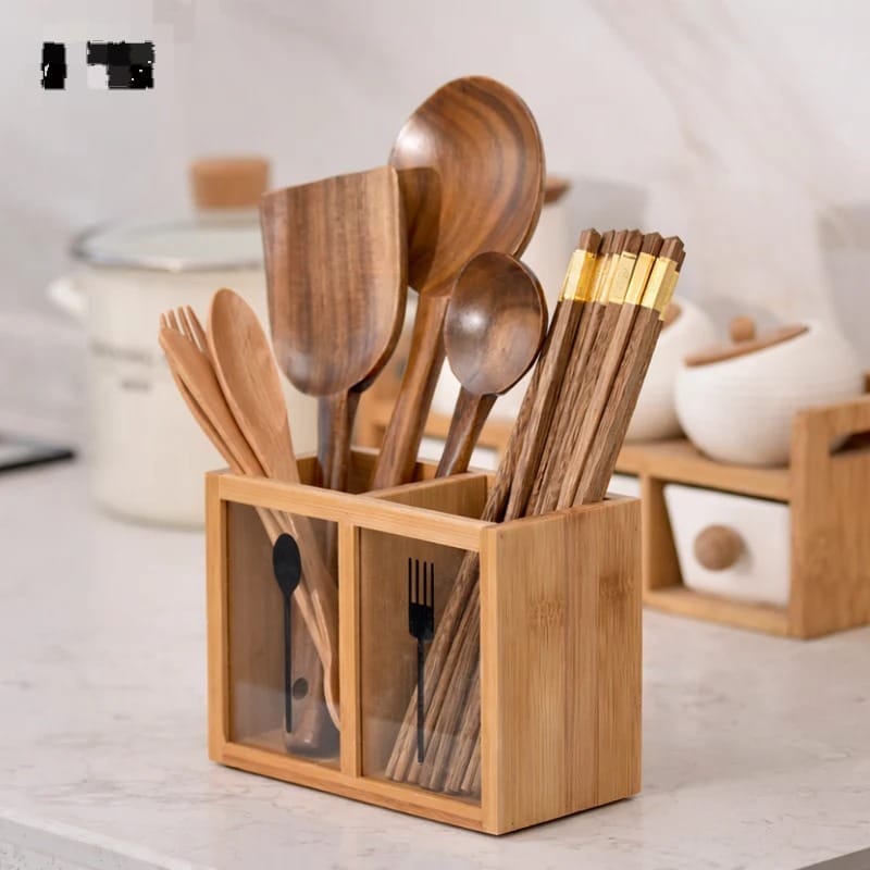Multifunctional Bamboo Utensil Organizer