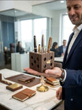 Pack of 2 Wooden Dice Shape Pen & Stationery Holder