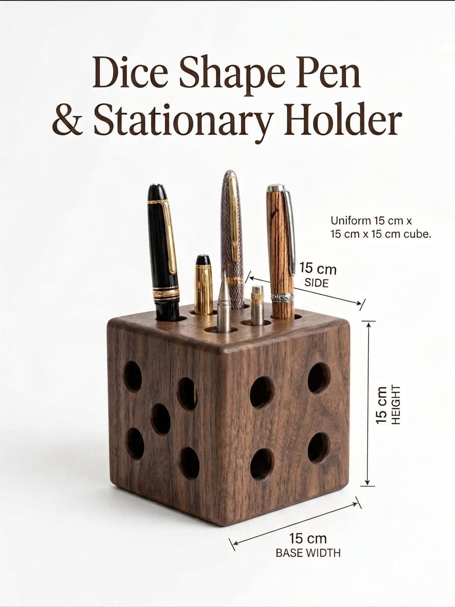 Pack of 2 Wooden Dice Shape Pen & Stationery Holder