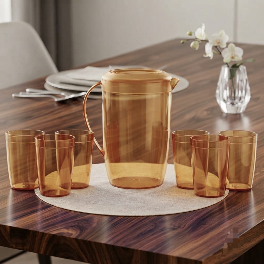 7-Piece Jubbe Pitcher Water Set – Elegant Lightweight Jug with 6 Matching Glasses