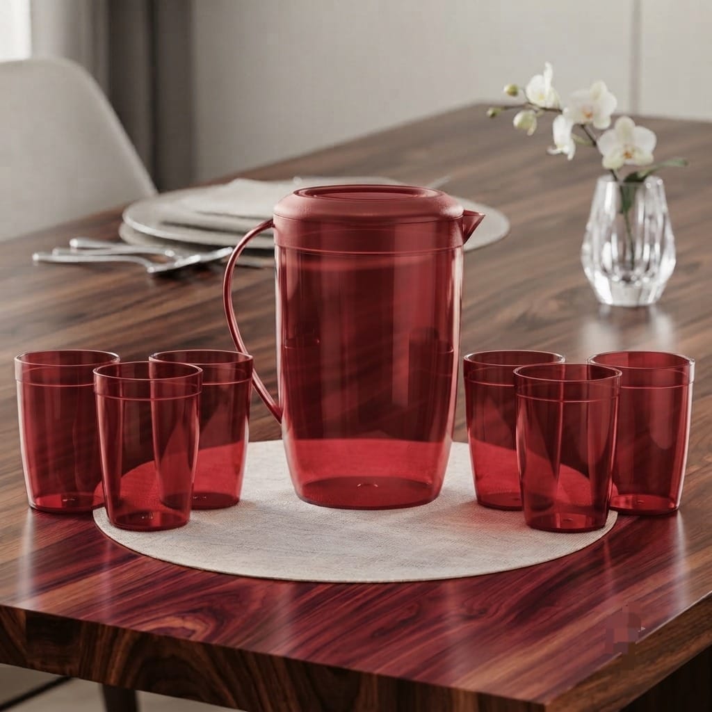 7-Piece Jubbe Pitcher Water Set – Elegant Lightweight Jug with 6 Matching Glasses