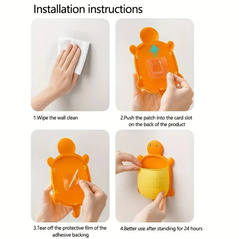 Cute Wall-Mounted Turtle Storage Holder with Bottom Hook