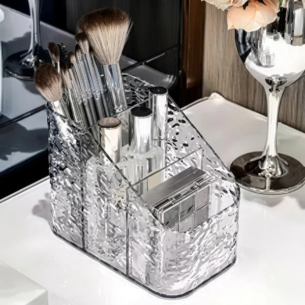 3-Compartment Clear Acrylic Makeup Brush Holder & Cosmetic Organizer