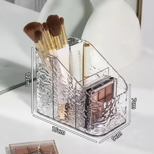3-Compartment Clear Acrylic Makeup Brush Holder & Cosmetic Organizer