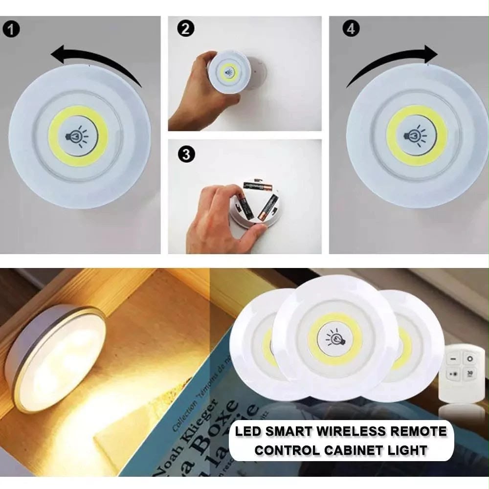 3-Piece Wireless LED Puck Lights with Remote Control