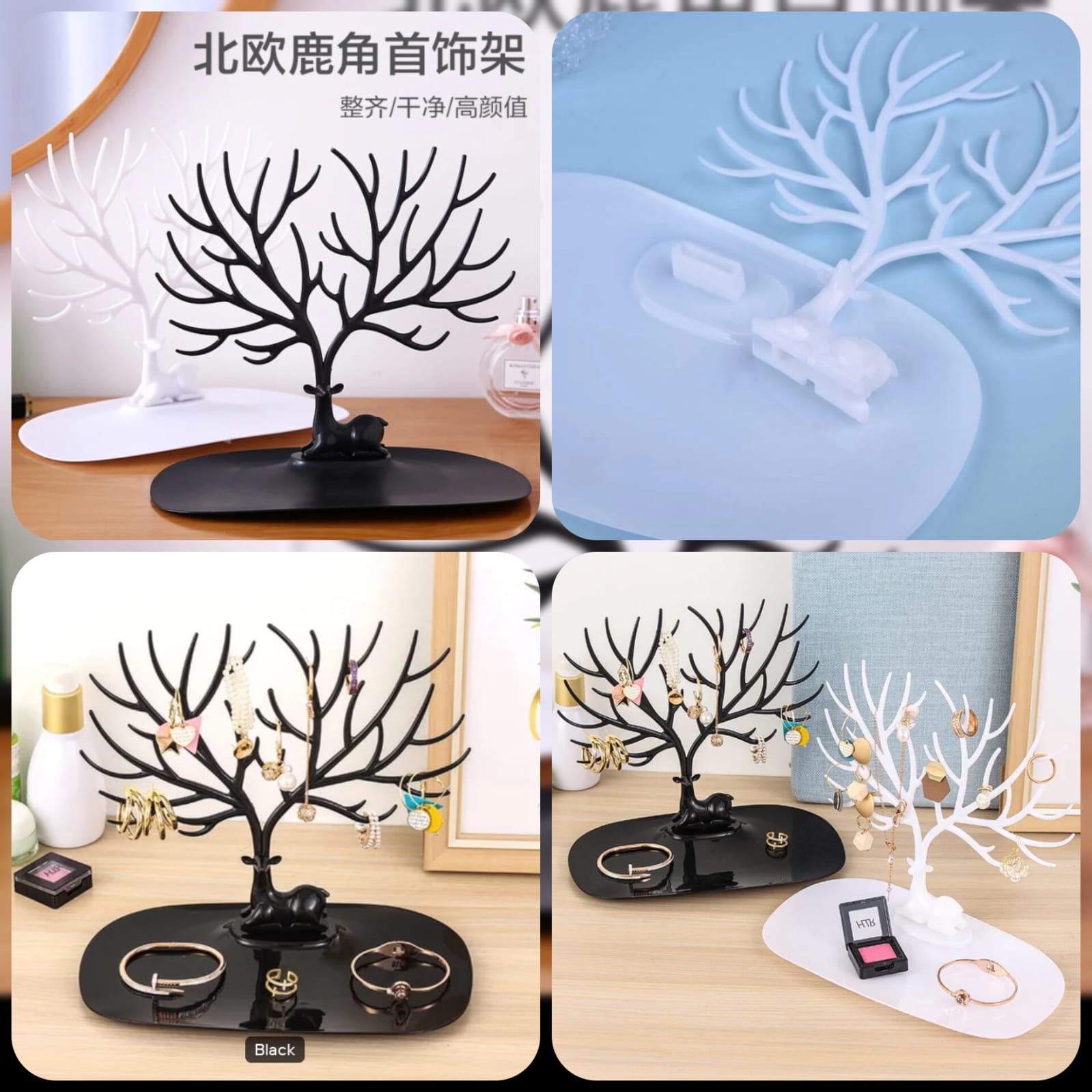 Nordic Deer Antler Jewelry Tree Organizer & Trinket Tray Stand