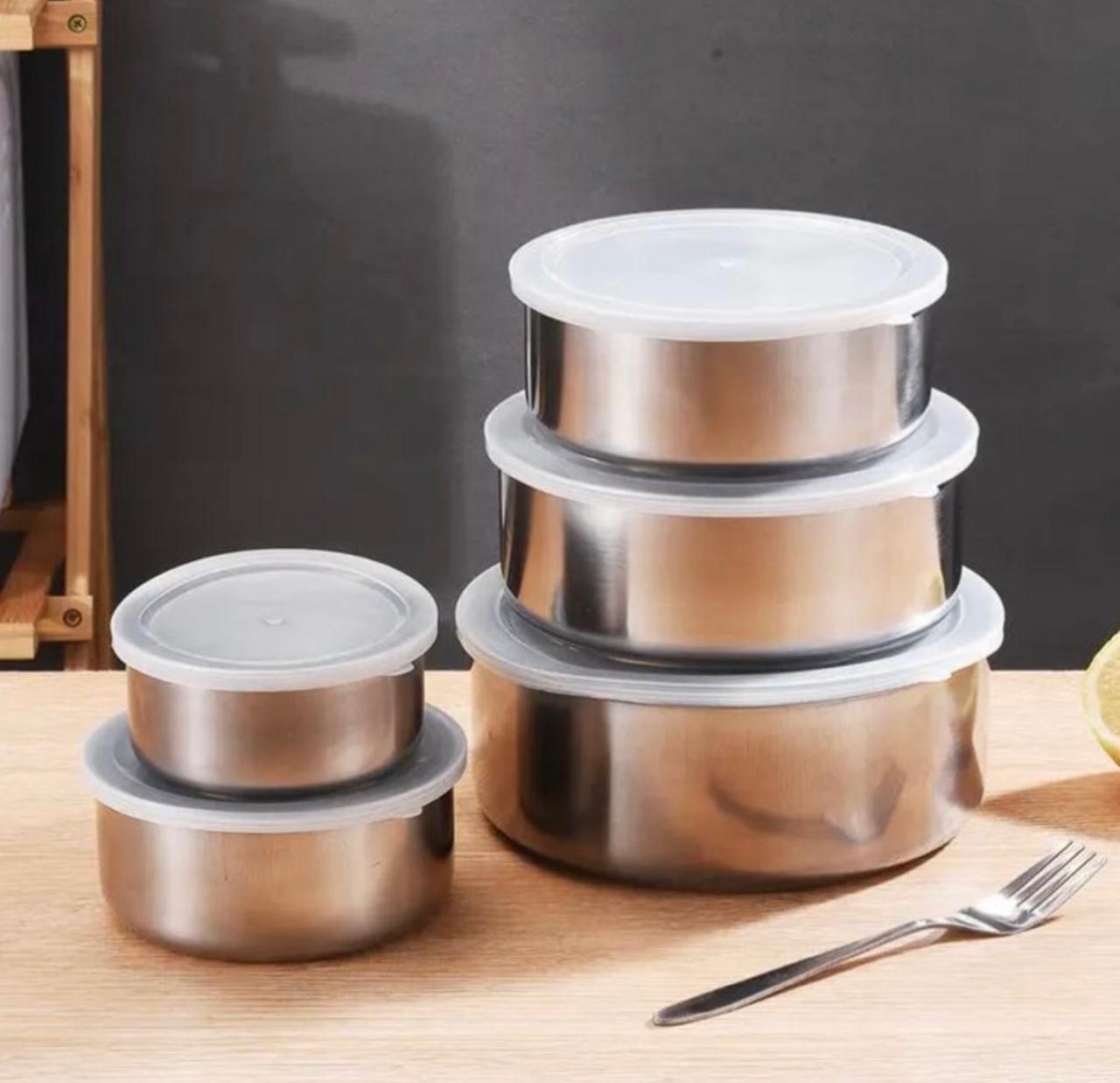 5-Piece Stainless Steel Nesting Bowl Set with Airtight Lids
